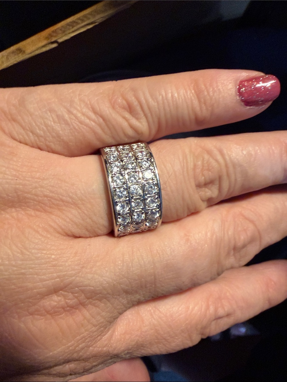 Wide Three-Row Crystal Pavé Ring in Sterling Silver